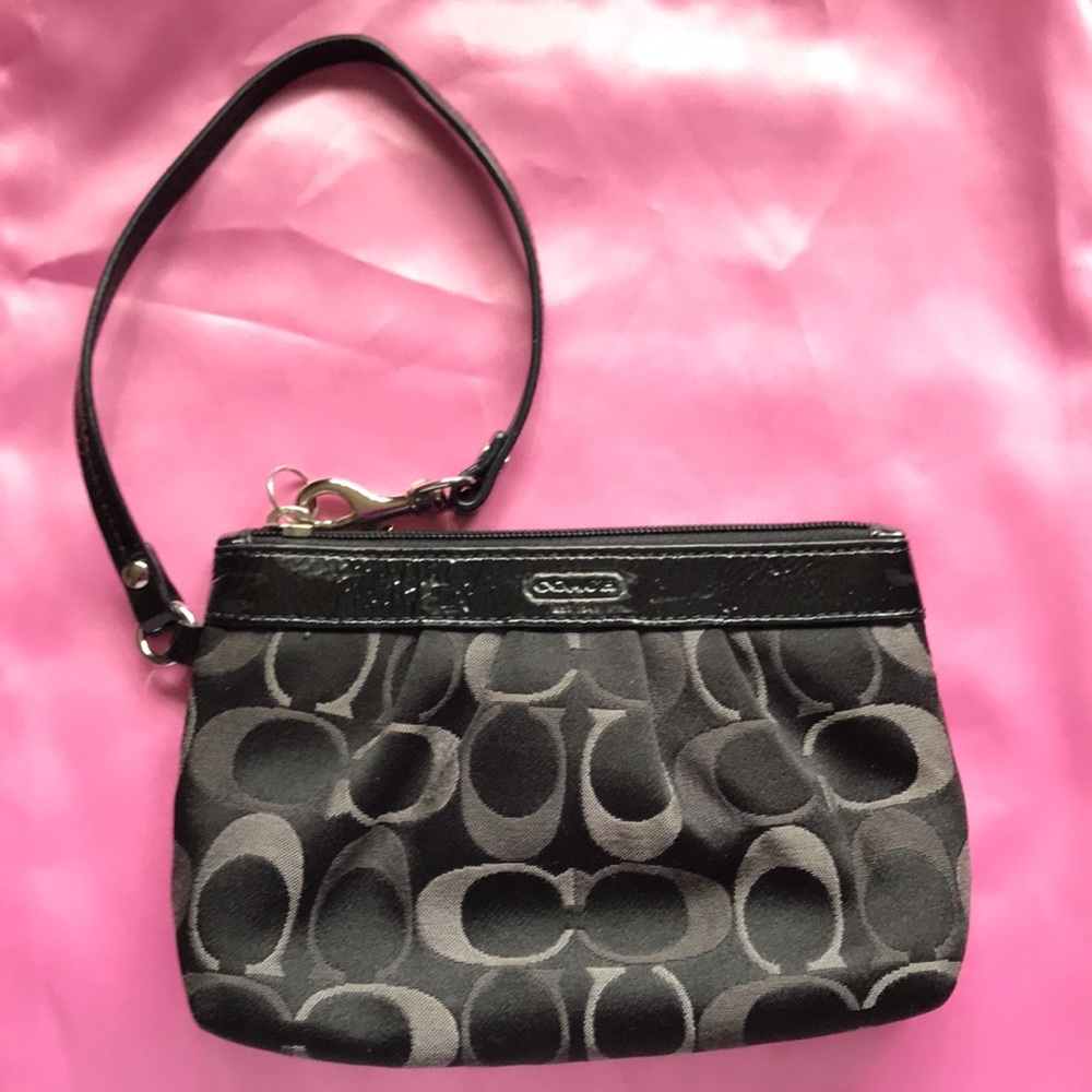 Coach black c-canvas/ leather wristlet